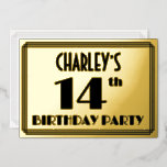 [ Thumbnail: 14th Birthday Party — Art Deco Look “14” + Name Invitation ]