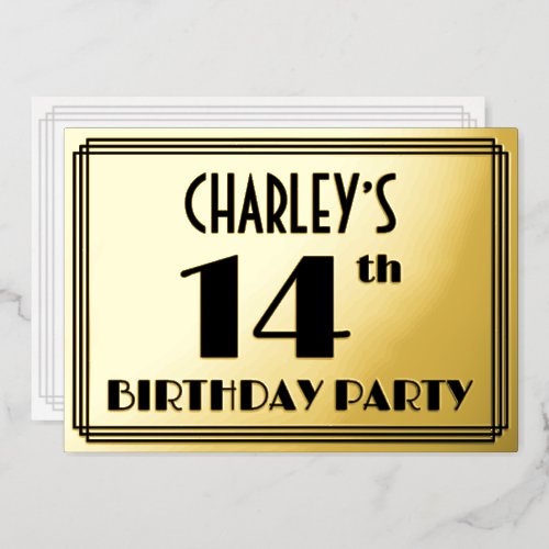 14th Birthday Party  Art Deco Look 14  Name Foil Invitation