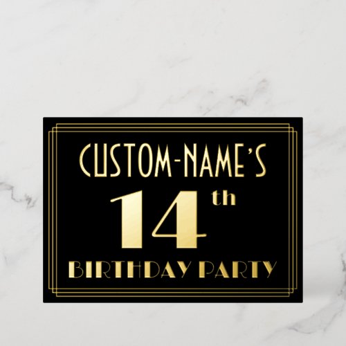 14th Birthday Party Art Deco Look 14 w Name Foil Invitation