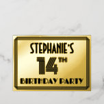 [ Thumbnail: 14th Birthday Party — Art Deco Style “14” & Name Invitation ]