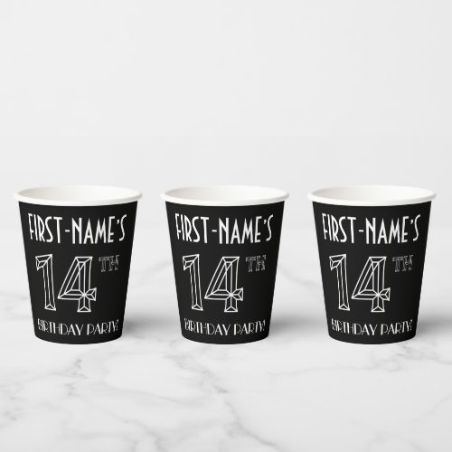 14th Birthday Party Art Deco Style  Custom Name Paper Cups