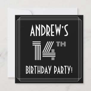 14th Birthday Party: Art Deco Style w/ Custom Name Invitation