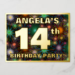 [ Thumbnail: 14th Birthday Party: Bold, Colorful Fireworks Look Postcard ]