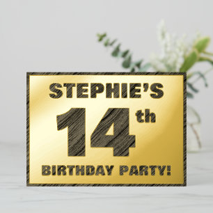 14th Birthday Party — Bold, Faux Wood Grain Text Foil Invitation