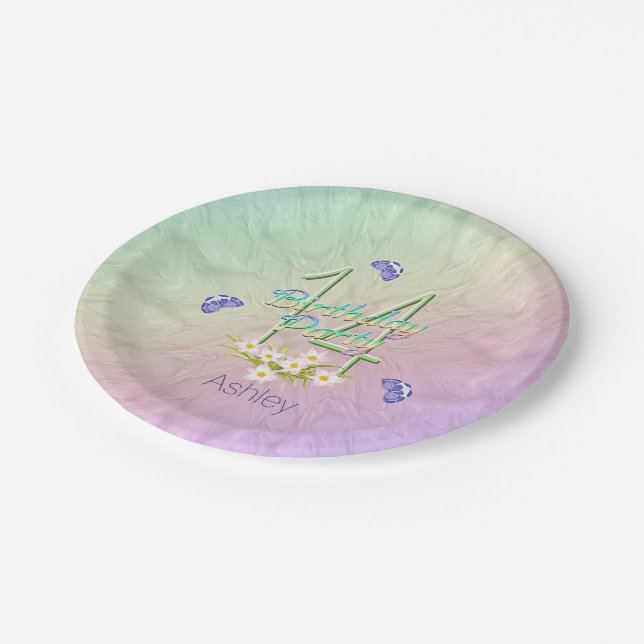 14th Birthday Party Butterflies and Wildflowers Paper Plates (Angled)