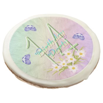 14th Birthday Party Butterflies And Wildflowers Sugar Cookie by anuradesignstudio at Zazzle