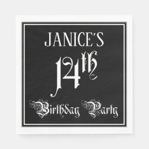 14th Birthday Party — Fancy Script + Custom Name Napkins