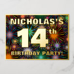 [ Thumbnail: 14th Birthday Party — Fun, Colorful Fireworks Look Invitation ]