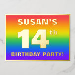 [ Thumbnail: 14th Birthday Party: Fun, Colorful Rainbow Pattern Invitation ]