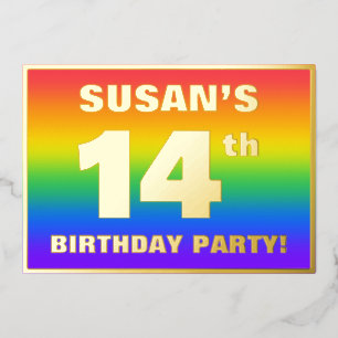 14th Birthday Party: Fun, Colorful Rainbow Pattern Foil Invitation