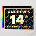 [ Thumbnail: 14th Birthday Party — Fun, Colorful Stars Pattern Invitation ]