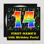 [ Thumbnail: 14th Birthday Party: Fun Music Symbols, Rainbow 14 Invitation ]