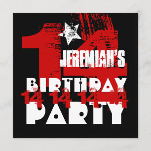 14th Birthday Party Grunge RED and BLACK Z14A1 Invitation