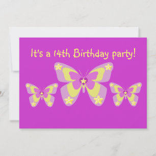 14th Birthday Party Invitation, Butterflies Invitation