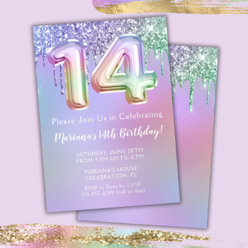 14th Birthday Party Invitation Purple Pink Glitter by WittyPrintables at Zazzle