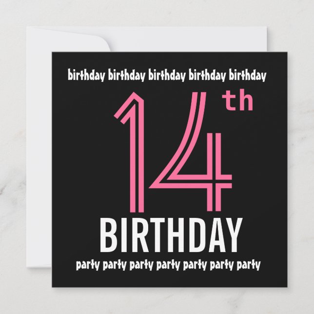 14th Birthday Party Invitation Template Pink Black (Front)