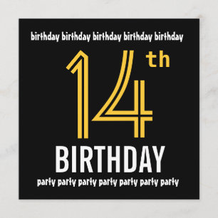 14th Birthday Party Modern Gold and Black Invitation