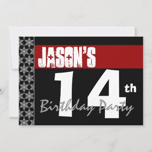 14th Birthday Party Modern Red Black and White Custom Invitations
