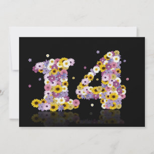 14th Birthday party, with flowered letters Invitation