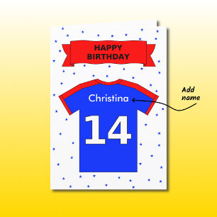 14th birthday personalized sports shirt birthday card