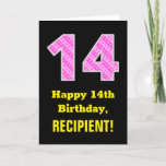 [ Thumbnail: 14th Birthday: Pink Stripes and Hearts "14" + Name Card ]
