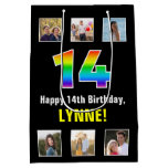 [ Thumbnail: 14th Birthday: Rainbow “14“, Custom Photos & Name Gift Bag ]