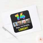 [ Thumbnail: 14th Birthday: Rainbow “14”; Custom Photos & Name Sticker ]