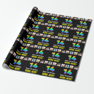 14th Birthday: Rainbow “14“; Custom Photos & Name Wrapping Paper