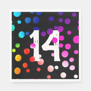 14th Birthday Rainbow Dots on Black Napkins