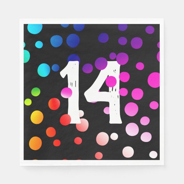 14th Birthday Rainbow Dots on Black Napkins (Front)