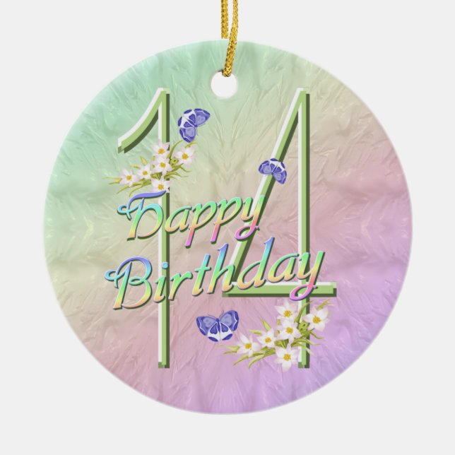 14th Birthday Rainbow Keepsake Ornament (Front)