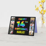 [ Thumbnail: 14th Birthday: Rainbow Text, Custom Photos & Name Card ]