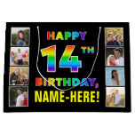 [ Thumbnail: 14th Birthday: Rainbow Text, Custom Photos & Name Gift Bag ]