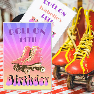 14th Birthday Retro Roller Skate Purple Sunbeam Invitation