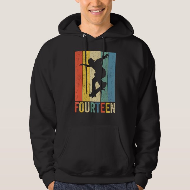 14th Birthday Retro Skateboard Skater Boys Kids 14 Hoodie (Front)