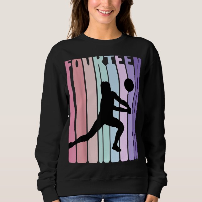 14th Birthday Retro Volleyball Girl Player 14 Year Sweatshirt (Front)