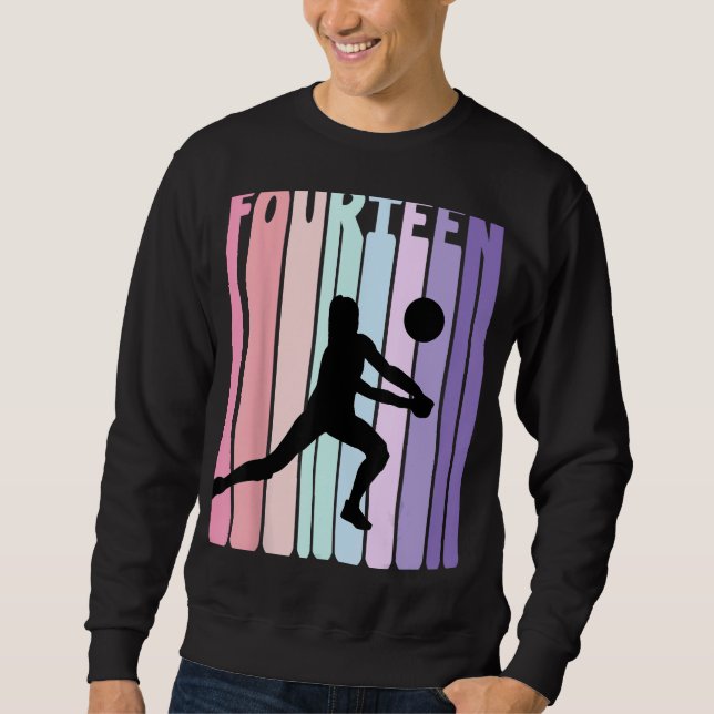 14th Birthday Retro Volleyball Girl Player 14 Year Sweatshirt (Front)