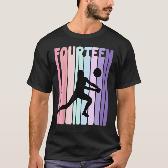 14th Birthday Retro Volleyball Girl Player 14 Year T-Shirt (Front)