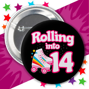 14th Birthday Roller Skating 14 Years Old Skate Button
