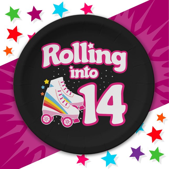 14th Birthday Roller Skating 14 Years Old Skate Paper Plates (Creator Uploaded)