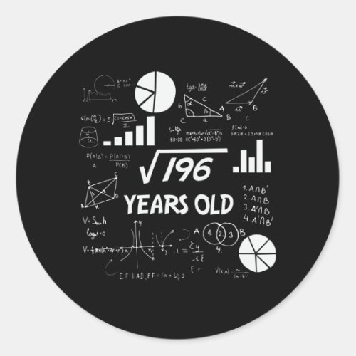 14th Birthday Square Root Math 14 Years Old Bday Classic Round Sticker