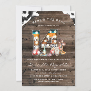 14th Birthday Wild West Cowboy Invitation