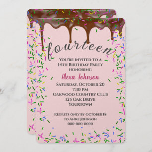 14th Birthday With Chocolate Icing And Sprinkles Invitation