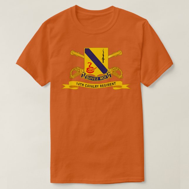 14th Cavalry Regiment w Br Ribbon T-Shirt (Design Front)