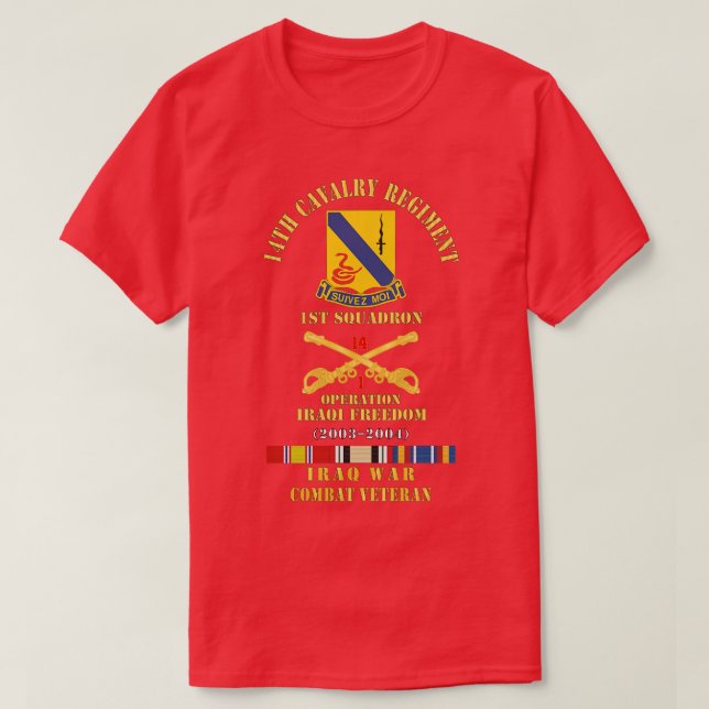 14th Cavalry Regiment w Cav Br 1st Squadron OIF 20 T-Shirt (Design Front)