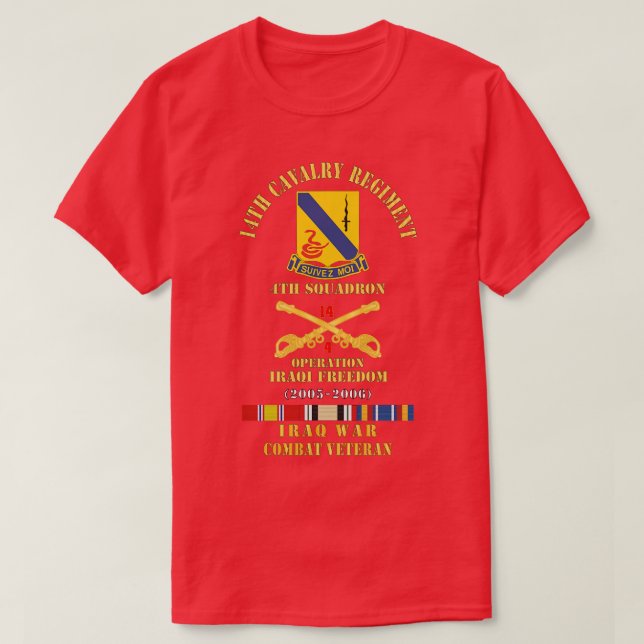 14th Cavalry Regiment w Cav Br 4th Squadron OIF 20 T-Shirt (Design Front)