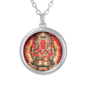 14th century Buddhist Aizen Myoo Painting Silver Plated Necklace