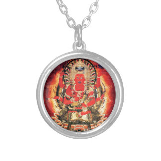 14th century Buddhist Aizen Myoo Painting Silver Plated Necklace
