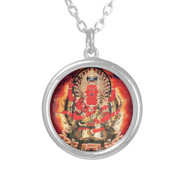 14th century Buddhist Aizen Myoo Painting Silver Plated Necklace (Front)