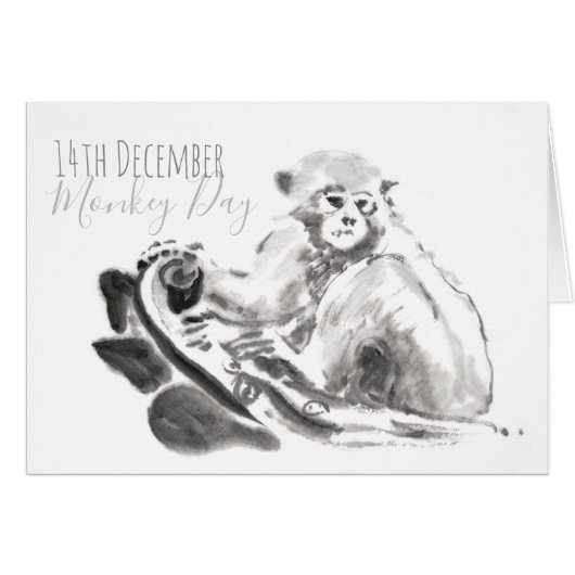 14th December World Monkey Day watercolor Card (Front Horizontal)